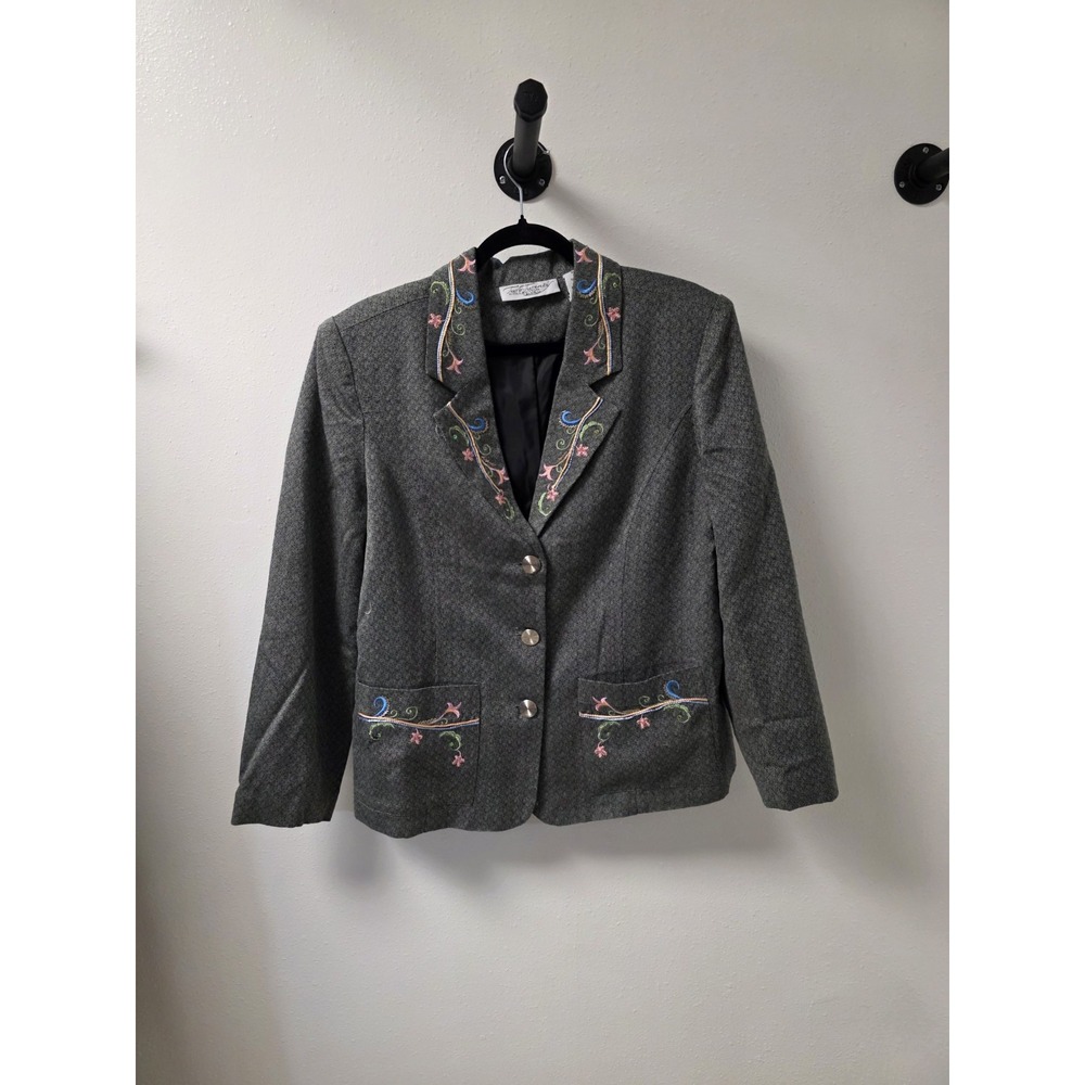 TWO-TWENTY Collection‎ Blair Womens L Wool Blend Jacket Blazer Embroidered Gray